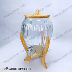 کلمن شیشه ای پایه چوبی طرح پینار شیشه الماسی (ترک دار)