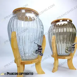 کلمن شیشه ای پایه چوبی طرح پینار شیشه الماسی (ترک دار)