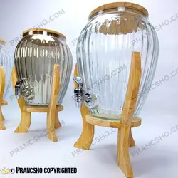 کلمن شیشه ای پایه چوبی طرح پینار شیشه الماسی (ترک دار)