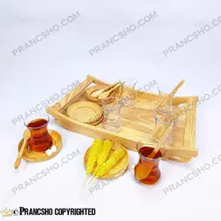 سرویس چای خوری 6 نفره چوبی با استکان کمر باریک