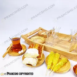 سرویس چای خوری 6 نفره چوبی با استکان کمر باریک