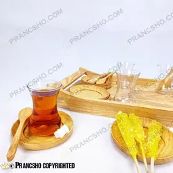 سرویس چای خوری 6 نفره چوبی با استکان کمر باریک
