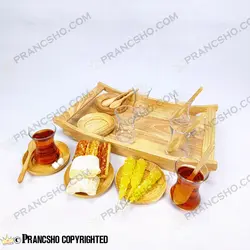 سرویس چای خوری 6 نفره چوبی با استکان کمر باریک