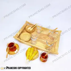 سرویس چای خوری 6 نفره چوبی با استکان کمر باریک