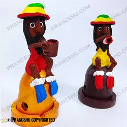 جا عودی کوتاه پایه سفالی طرح باب مارلی پیپ دار