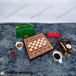 مجموعه بازی های مسافرتی باکس چوبی با کیف چرمی