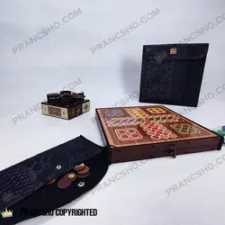 مجموعه بازی های مسافرتی باکس چوبی با کیف چرمی