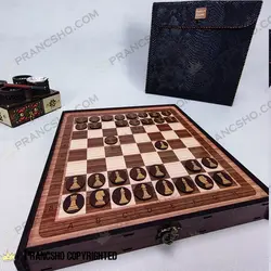 مجموعه بازی های مسافرتی باکس چوبی با کیف چرمی