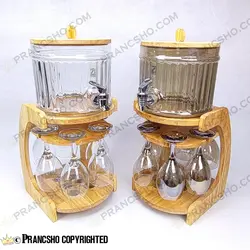 کلمن بار شیشه ای 6 نفره طرح هایکا کوتاه با گیلاس (جام) و شات شیشه ساده