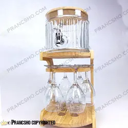 کلمن بار شیشه ای 6 نفره طرح هایکا کوتاه با گیلاس (جام) و شات شیشه ساده