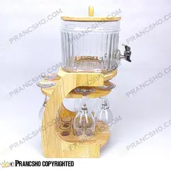 کلمن بار شیشه ای 6 نفره طرح هایکا کوتاه با گیلاس (جام) و شات شیشه ساده