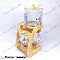 کلمن بار شیشه ای 6 نفره طرح هایکا کوتاه با گیلاس (جام) و شات شیشه ساده