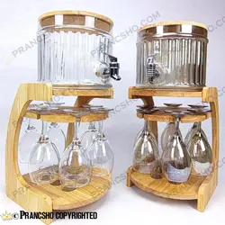 کلمن بار شیشه ای 6 نفره طرح هایکا کوتاه با گیلاس (جام) و شات شیشه ساده