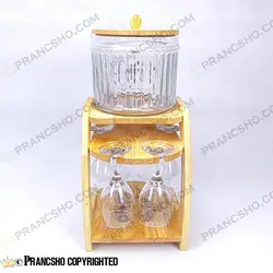 کلمن بار شیشه ای 6 نفره طرح هایکا کوتاه با گیلاس (جام) و شات شیشه ساده