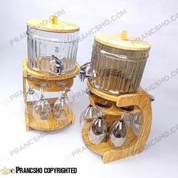 کلمن بار شیشه ای 6 نفره طرح هایکا کوتاه با گیلاس (جام) و شات شیشه ساده