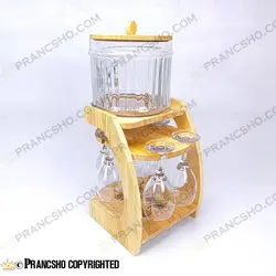 کلمن بار شیشه ای 6 نفره طرح هایکا کوتاه با گیلاس (جام) و شات شیشه ساده