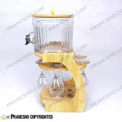 کلمن بار شیشه ای 6 نفره طرح هایکا کوتاه با گیلاس (جام) و شات شیشه ساده