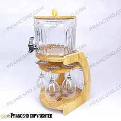 کلمن بار شیشه ای 6 نفره طرح هایکا کوتاه با گیلاس (جام) و شات شیشه ساده