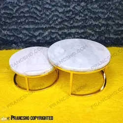 استند پذیرایی دو طبقه سنگی ساده طلایی سنگ سفید ازنا