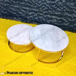 استند پذیرایی دو طبقه سنگی ساده طلایی سنگ سفید ازنا