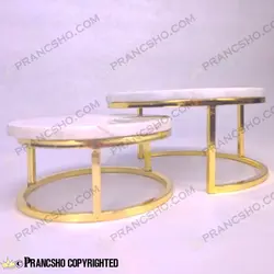 استند پذیرایی دو طبقه سنگی ساده طلایی سنگ سفید ازنا