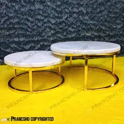 استند پذیرایی دو طبقه سنگی ساده طلایی سنگ سفید ازنا