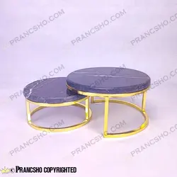 استند پذیرایی دو طبقه سنگی ساده طلایی سنگ مشکی خط سفید