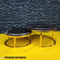 استند پذیرایی دو طبقه سنگی ساده طلایی سنگ مشکی خط سفید