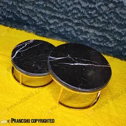 استند پذیرایی دو طبقه سنگی ساده طلایی سنگ مشکی خط سفید