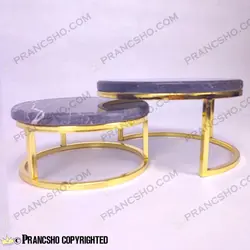 استند پذیرایی دو طبقه سنگی ساده طلایی سنگ مشکی خط سفید