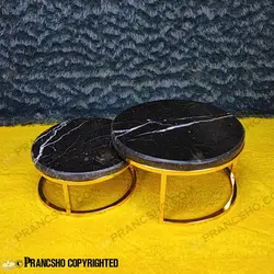 استند پذیرایی دو طبقه سنگی ساده طلایی سنگ مشکی خط سفید