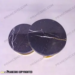 استند پذیرایی دو طبقه سنگی ساده طلایی سنگ مشکی خط سفید