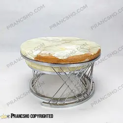 استند پذیرایی دو طبقه سنگی پایه حصیری نقره‌ای سنگ مرمر نباتی قهوه‌ای