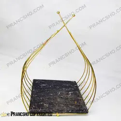 استند سنگی سرو طرح سبد پیازی طلایی مربع بزرگ سنگ مشکی خط طلایی