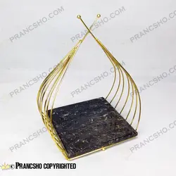 استند سنگی سرو طرح سبد پیازی طلایی مربع بزرگ سنگ مشکی خط طلایی