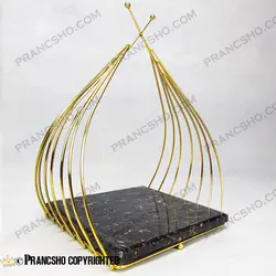 استند سنگی سرو طرح سبد پیازی طلایی مربع بزرگ سنگ مشکی خط طلایی