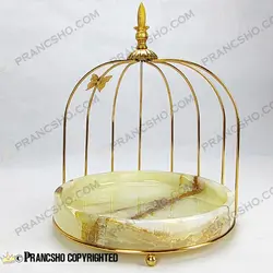 استند سنگی لبه دار قفس و پروانه یک طبقه طلایی سنگ مرمر نباتی قهوه‌ای