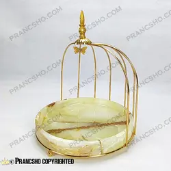 استند سنگی لبه دار قفس و پروانه یک طبقه طلایی سنگ مرمر نباتی قهوه‌ای