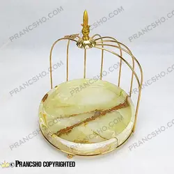 استند سنگی لبه دار قفس و پروانه یک طبقه طلایی سنگ مرمر نباتی قهوه‌ای