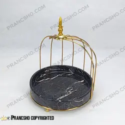 استند سنگی لبه دار قفس و پروانه پروانه یک طبقه طلایی سنگ مشکی خط سفید