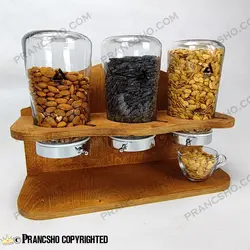 استند چوبی جا قهوه و حبوبات سه خانه شیشه ای آریاتیس