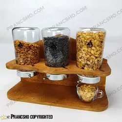 استند چوبی جا قهوه و حبوبات سه خانه شیشه ای آریاتیس