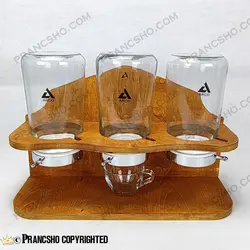 استند چوبی جا قهوه و حبوبات سه خانه شیشه ای آریاتیس