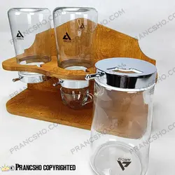 استند چوبی جا قهوه و حبوبات سه خانه شیشه ای آریاتیس