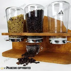 استند چوبی جا قهوه و حبوبات سه خانه شیشه ای آریاتیس