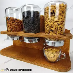 استند چوبی جا قهوه و حبوبات سه خانه شیشه ای آریاتیس
