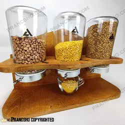 استند چوبی جا قهوه و حبوبات سه خانه شیشه ای آریاتیس