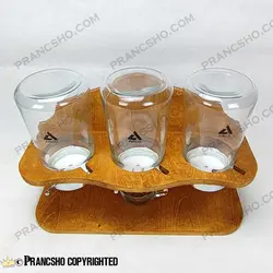 استند چوبی جا قهوه و حبوبات سه خانه شیشه ای آریاتیس