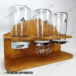 استند چوبی جا قهوه و حبوبات سه خانه شیشه ای آریاتیس