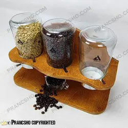 استند چوبی جا قهوه و حبوبات سه خانه شیشه ای آریاتیس